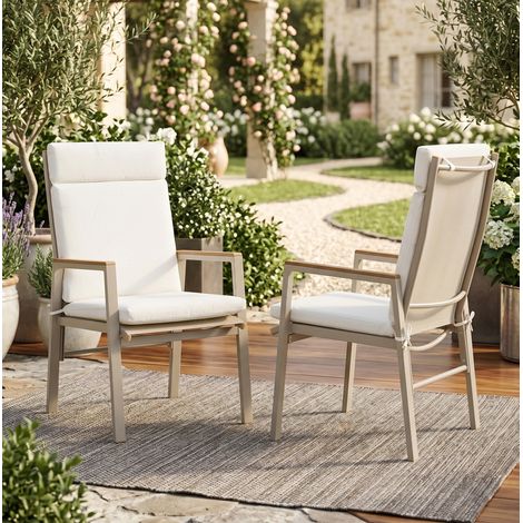 2 sillas de comedor de exterior con reposabrazos de madera plástica y asiento Teslin beige (1/5)