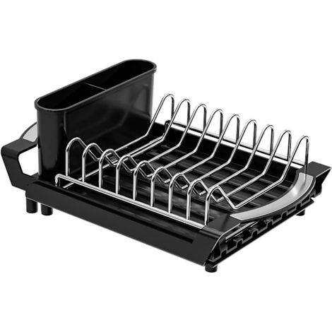 Égouttoir à vaisselle compact et extensible avec porte-couverts, en fer chromé, avec bac d'égouttage / 29,5-49,5 cm (noir)-AquaForge (1/2)