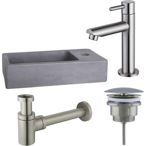 Fortifura Fuente Pack Lave-mains - 40x22x8cm - 1 trou de robinet - robinet Inox brossé - Béton