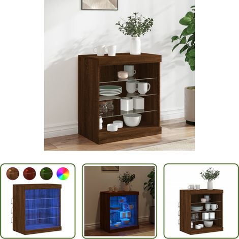 vidaXL Holz - Sideboard mit LED-Leuchten Braun Eichen-Optik 60,5x37x67 cm (1/5)