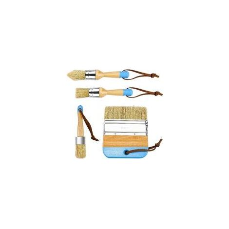 Set di 4 pennelli per gesso, pennelli in legno per gesso e cera, pennelli naturali per stencil, pennelli roondi con setole per fai-da-te e pittura, pennelli per cerare mobili in legno e decorazione d' (1/5)