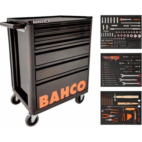 Bahco – Servante d'atelier roulante 6 tiroirs – Châssis acier double paroi – Charge max 30kg par tiroir – Dimensions 782x510x955mm – Inclus 216 outils