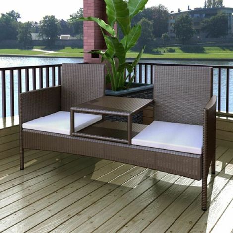 vidaXL Divano da Giardino a 2 Posti con Tavolino in Polyrattan