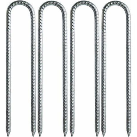 Piquets d'ancrage en U 30 cm – Acier galvanisé antirouille – Pour tentes, tonnelles, filets de football – Lot de 4 pièces