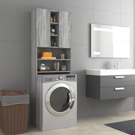 Meuble pour machine à laver Meuble de salle de bain Meuble WC Moderne Sonoma gris 64x25,5x190 cm NAJO6082 (1/5)