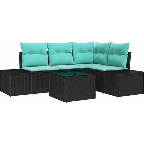 Garden Sofa Set with Storage Black and Turquoise Poly Rattan vidaXL (1/5)