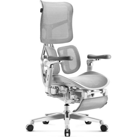 Diablo Brave V-Kinetic Bürostuhl Ergonomisch Schreibtischstuhl Chefsessel mit Fußstütze 5D Armlehnen Netzstoff Lendenwirbelstütze Verstellbarer Sitz Belastbar bis 120 kg (Grau) (1/5)