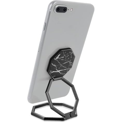 Support de téléphone portable, rotation à 360°, poignée arrière en métal, pliable, support de téléphone portable, support de téléphone réglable (marbre noir) (1/5)