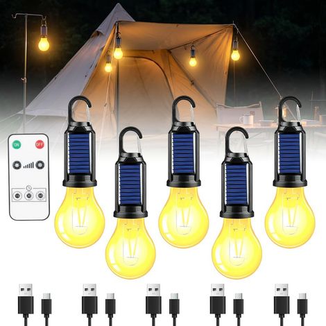 5 Pcs Lampe De Camping Rechargeable, Lumière Réglable Portable, Ampoule De Camping Portable, 3 Modes De Lumière Avec Crochet Pour Tente, Campin, Randonnée, Pêche, Urgence, Bricolage (1/5)