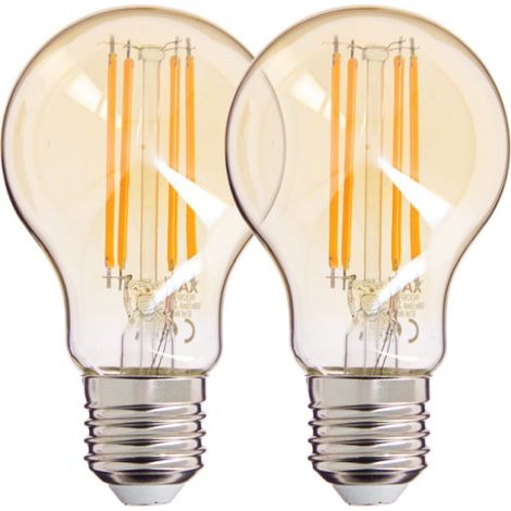 Xanlite - Lot de 2 ampoules à filament LED A60 Globe ambrées, culot E27, 806 Lumens, conso. 9W éq. 60W, Blanc chaud - PACK2RFDE800GA