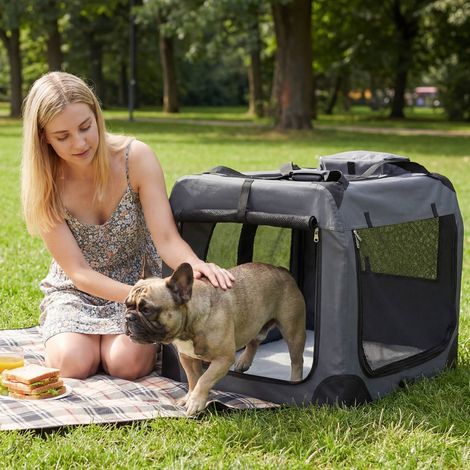Cage souple pliable pour chien avec fenêtres en filet et 3 portes (1/5)