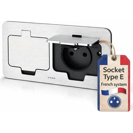 Double Stainless Steel Recessed Socket IP55 Floor Socket Hinged Lid Plug Terminal French Type E (1/5)