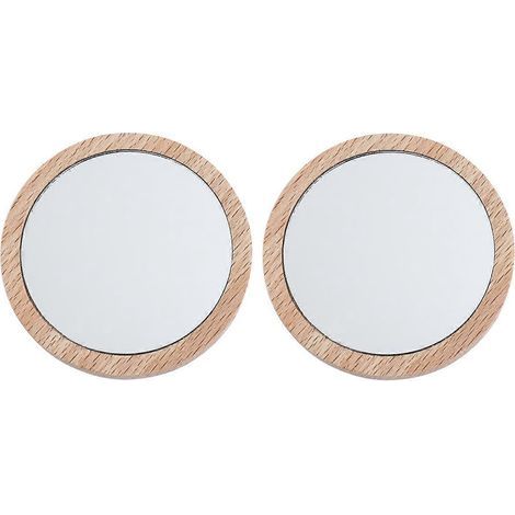 Set mit 2 runden, tragbaren Elm Mini-Schminkspiegeln (6,5 cm und 7,5 cm).-M (1/4)