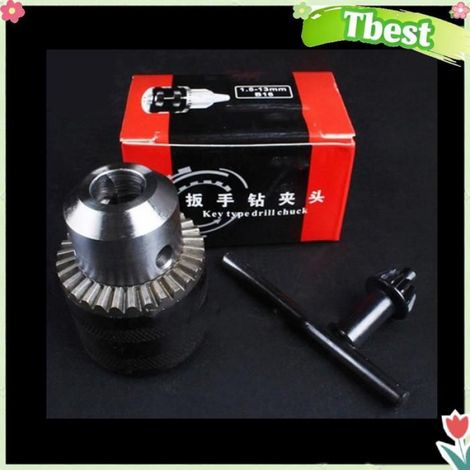 Tbest Mandrin de perçage à clé Mandrin de perceuse à clé, Mini mandrin de perceuse électrique en acier outillage cle 1,0-10MM B12 (1/4)