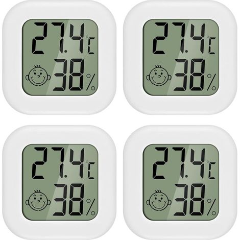 Mini-Digital-Thermohygrometer, 4 Stück, Innenthermometer, Thermohygrometer mit Smiley-Anzeige – weiß