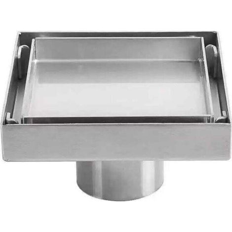 Square floor drain 10 x 10 cm in SUS 304 stainless steel – Deodorizing shower drain – Quick and efficient installation (1/4)