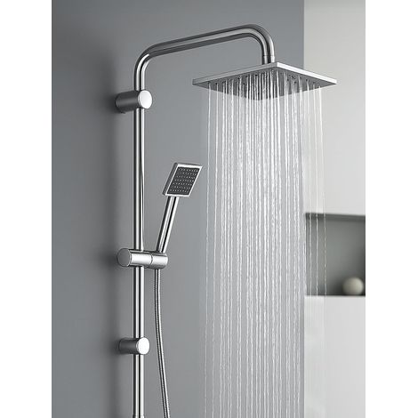 Colonne De Douche Chromée 8" Avec Pommeau De Pluie, Structure En Laiton, Barre De Colonne De Douche Thermostatique 93,5 cm, Réglable Et Facile à Installer
