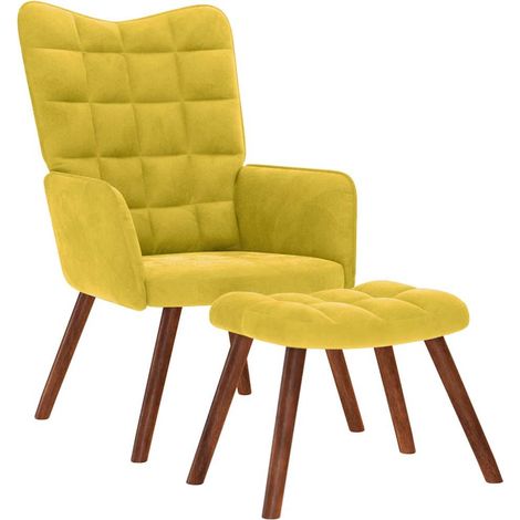 Sillón relajante con taburete de terciopelo amarillo vidaXL (1/5)