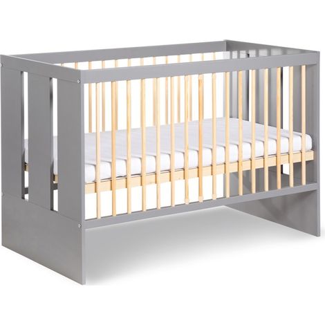 Monmobilierdesign – Lit bébé 120x60 cm avec sommier réglable – Barreaux amovibles – Bois de pin et MDF – Peinture à l'eau – Fabrication UE