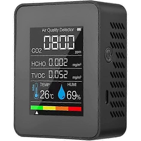 Moniteur de qualité d'air 5 en 1, détecteur TVOC HCHO température humidité CO2, appareil de mesure rechargeable USB, maison (1/5)
