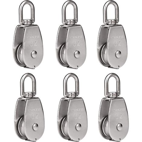 Satz mit 6 M32-Heberollen, Tragfähigkeit 250 kg, hochbelastbarer, drehbarer Hebeseilrollenblock aus Edelstahl 304 (1/5)