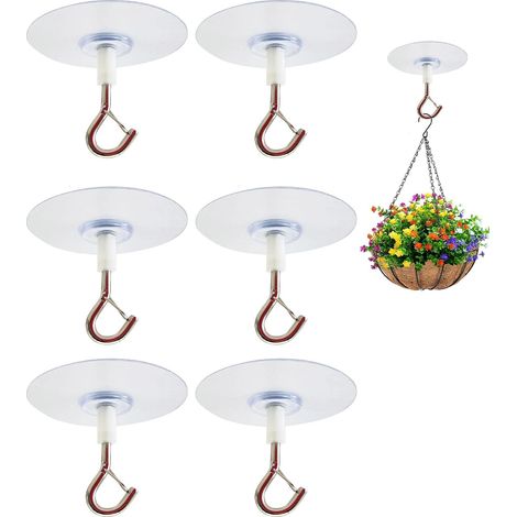 6 ganchos de techo resistentes, multifuncionales y autoadhesivos para colgar plantas y macetas. (1/5)