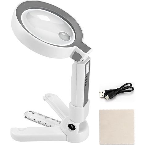Loupe de Lecture,5X 11X Loupe LED,Loupe Lumineuse Grossissante sur Pied,Loupe Grossissante avec 18 LED et Support, Bijoux, Seniors, Malvoyant, Observation et Travaux Manuels (1/5)