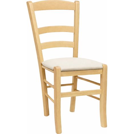Sedie da sala da pranzo Paesana in legno naturale con seduta imbottita beige