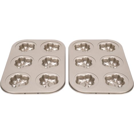 moules à gâteaux en acier au carbone antiadhésifs, formes mignonnes, dorés, pour la confection de desserts (6 compartiments, motif patte de chat TG05) (1/5)