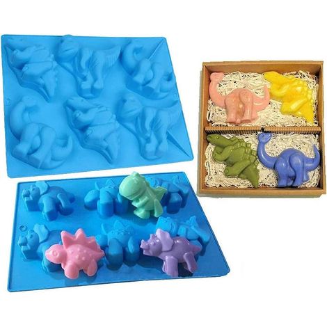 Set mit 2 antihaftbeschichteten Silikon-Backformen – Dinosaurierform für Kuchen, Seifen, Puddings, Muffins usw.