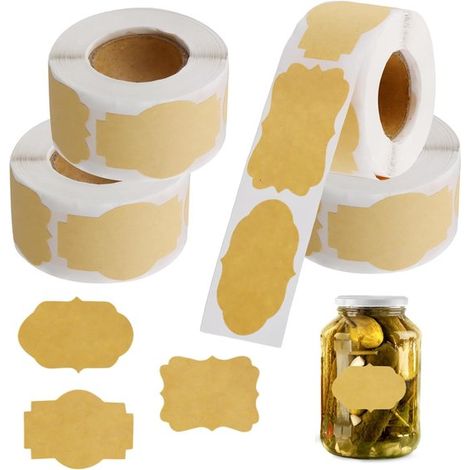 1000 etiquetas autoadhesivas de papel kraft para frascos, pegatinas de etiquetas kraft de 5x3 cm para botellas, pegatinas embalaje DIY fiestas (1/5)