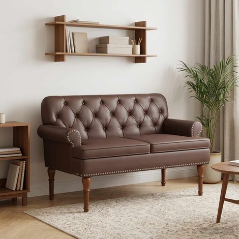 vidaXL Sofá amoroso con botones acolchados Marrón 120 x 65 x 77 cm (1/5)