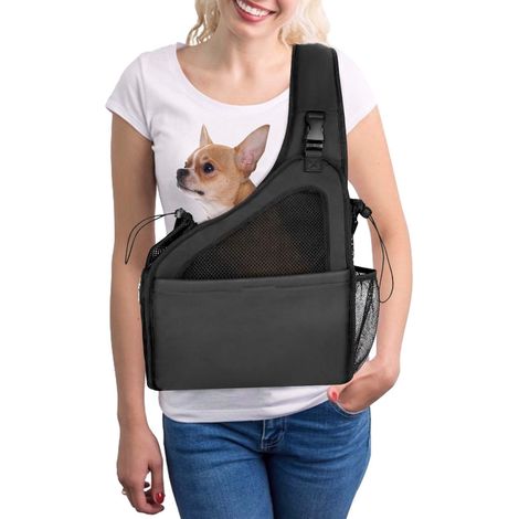 Sac Transport pour Chien, Bandoulière Voyage Fourre-Tout Sangle rembourrée réglable Maille Respirante Support de Porte Chien Ventral Avant Ceinture (1/5)
