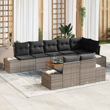 vidaXL Set Divano da Giardino con cuscino 9 pcs Grigio Poly Rattan (1/5)