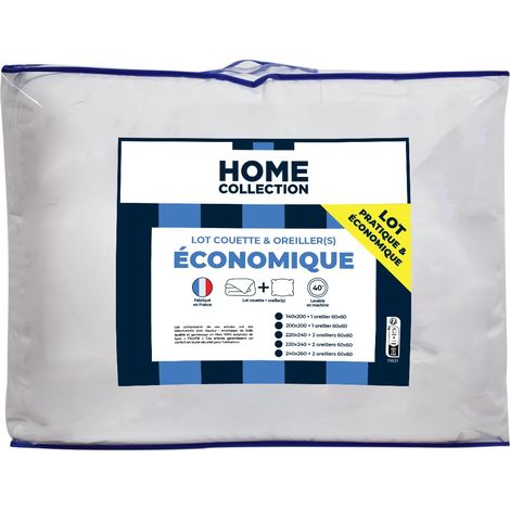 Pack Couette Câline 2 Personnes 220x240 cm avec 2 Oreillers 60x60 cm LKS25, Blanc (1/4)