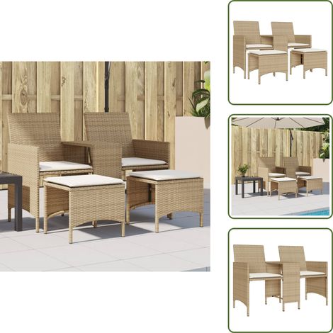 Canapé de jardin 2 places avec table et tabourets beige rotin - Canapé De Jardin - Salon De Jardin - Mobilier Extérieur - Résine Tressée - Rotin Synthétique (1/5)