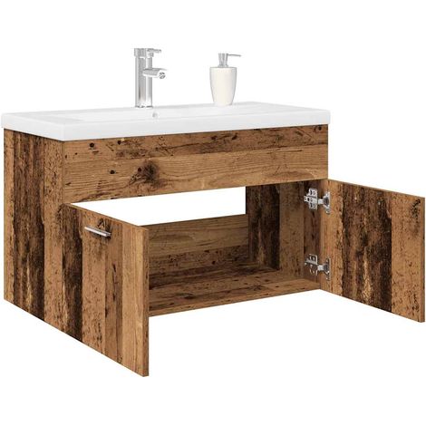 Waschbeckenunterschrank mit Einbaubecken und Wasserhahn