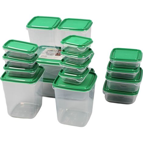 17 pièces boîtes de conservation alimentaire vert, bacs frigo en plastique alimentaire, étanches, tailles variées avec couvercle pour repas et restes (1/5)