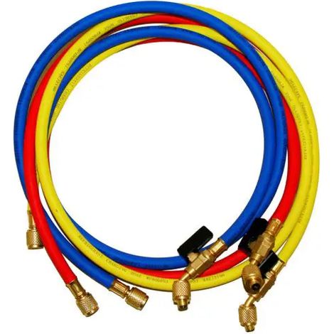 Kit 3 tubi di carica gas refrigeranti r410a/r32 attacchi 1/4" sae - rosso-giallo-blu- lunghezza 150cm GENERAL GAS