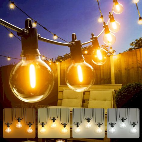 Guirlande Lumineuse Extérieure 8m Guirlande Guinguette Étanche LED avec 12+1 G40 Imperméable Ampoules Lumières Incassable pour Jardin Exterieur Fête Terrasse Mariage Blanc Chaud