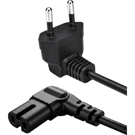 Câble d'alimentation à 2 Broches C7 Figure 8 Fiche coudée à 90°, D’Alimentation Cordon Secteur pour LED Flat TV Sky Box,-Noir (1/5)