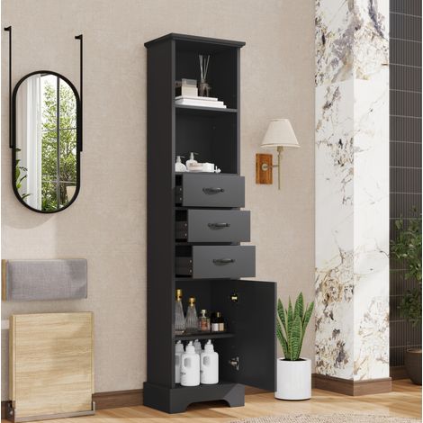 Meuble salle bain 38x26x172,5 cm 3 tiroirs noir OKMYHOME (1/5)
