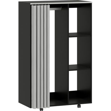 Armoire dressing mobile sur roulettes, penderie à vêtements avec tringle et étagères ouvertes, 80 x 40 x 128 cm, noir (1/5)
