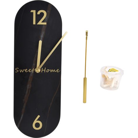 Horloge Murale Pendule Design Marbre Noir 35x12cm Silencieuse (1/5)