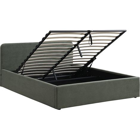 Letto contenitore 160x200 cm con testata in tessuto velluto a coste kaki - MIA