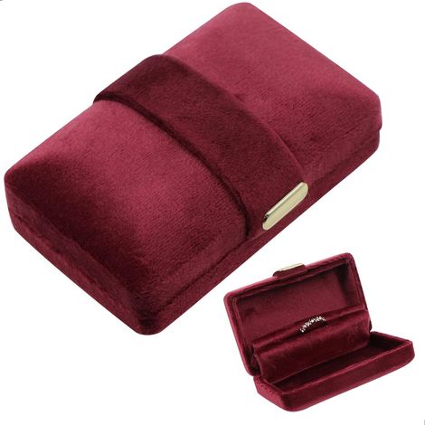 Double Ring Box Mariage Oreillette Boîte Bijoux - Jour Souvenir Ringhalter Set Couple Support Jewellry Accessoires pour Anneaux Boucles Oreilles Collier Bracelet Rangement Boîtes Cadeaux, Rouge (1/5)
