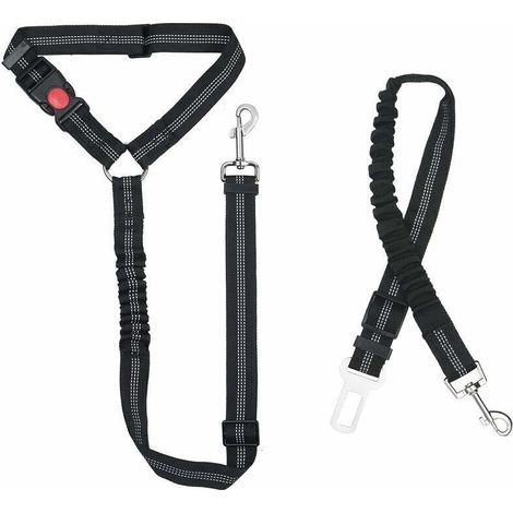 Nylon Ceinture Chien, Universel Harnais Voiture Réglable pour Chien & Chat avec Absorption des Chocs, 2 en 1 Laisse Chien Ceinture de Sécurité pour Animaux de Compagnie Durable pour Voyage(Noir) (1/4)