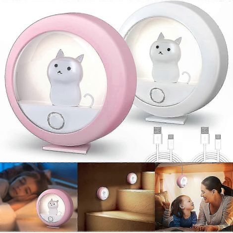 Set mit 2 LED-Nachtlichtern mit Bewegungssensor, USB-aufladbar, automatische Ein-/Ausschaltfunktion zur Beleuchtung des Babyzimmers (1/5)