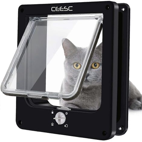 Chatière magnétique pour chats avec verrouillage rotatif à 4 positions (noir moyen) (1/5)