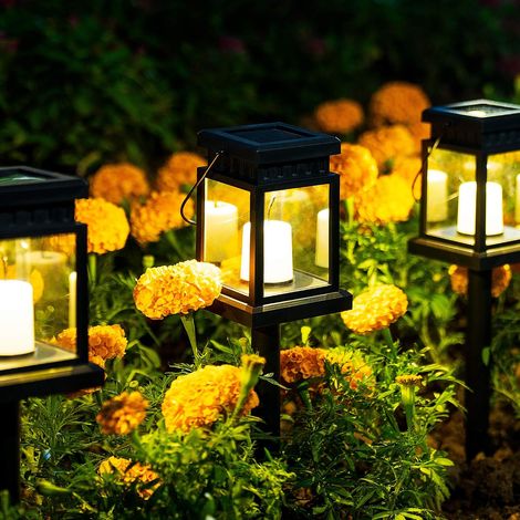 Set di 8 lanterne solari da esterno sospese con picchetti per giardino, patio, prato, terrazzo, ombrellone, tenda, albero, cortile, vialetto - Bianco caldo (1/5)